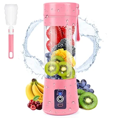 Imagen de Batidora portátil MIAOKE de batidos, mini licuadora personal con seis cuchillas en 3D, taza exprimidor recargable por USB para hogar/oficina/exteriores (Rosa)