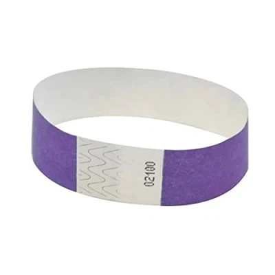 Imagen de FUN FAN LINE 200 unidades Pulseras identificativas 19 mm de papel tyvek. control numeradas con cierre adhesivo. Intransferible y resistente al agua. (Morado)