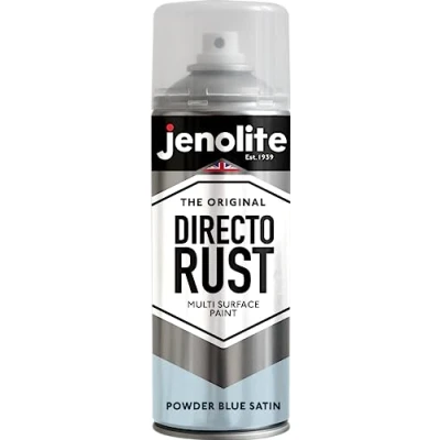 Imagen de JENOLITE DIRECTORUST Pintura en aerosol satinada AZUL POLVO 400ml multisuperficie todo uno: metal, madera, plástico Aplicar directamente sobre el óxido RAL 240 80 10