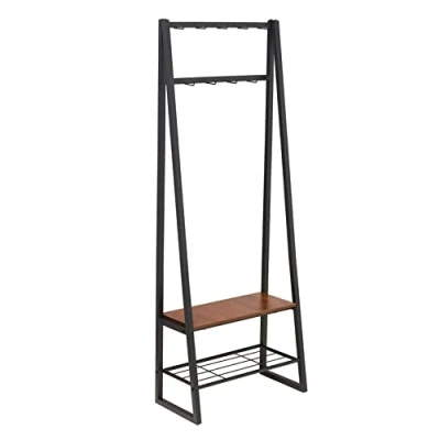 Imagen de Amazon Basics Perchero de 9 ganchos con zapatero y almacenamiento 2 niveles, Negro, 65 x 33 170.1 cm
