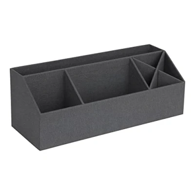Imagen de Bigso Box of Sweden Organizador de escritorio con 4 compartimentos Bandeja clasificadora para notas, clips, bolígrafos, etc. Caja dividida tablero fibras y papel aspecto lino negro