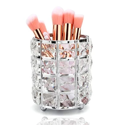 Imagen de QWEF Organizador de Brochas Maquillaje Cristal,Portacepillos Portalápices para Almacenamiento Pinceles Delineadores Lápices Plata