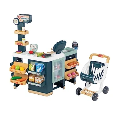Imagen de Smoby Supermercado Maxi con Carrito Caja Registradora Sin Función Real, Zona de Embolsado, Lector Código Barras, Balanza, Frigorífico y 50 Accesorios, Juguete Niños Niñas 3 años (7600350242)