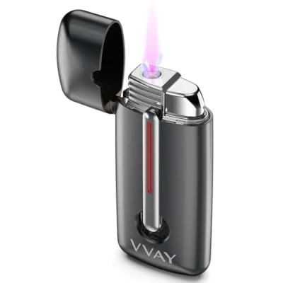 Imagen de VVAY Encendedor resistente al viento, llama roja, recargable con butano, se vende sin gas
