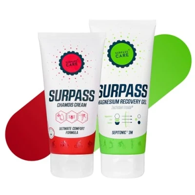 Imagen de Surpass Paquete de Ciclismo, Chamois Crema Antifriccion Muslos y Gel Recuperación Magnesio para Deportistas, Recuperador Muscular, Actividad Cómoda Rápida 200 + 170 ml