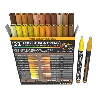 Imagen de Juego de 22 marcadores pintura acrílica, amarillo y marrón, punta extrafina 0,7 mm, para roca, vidrio, tazas, madera, metal, lienzo, no tóxico, secado rápido.