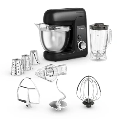 Imagen de Moulinex Bake Partner, Robot pastelero, 1100 W, Rendimiento duradero, Kit de accesorios BakeGood, Movimiento planetario QA522810, Negro Glama