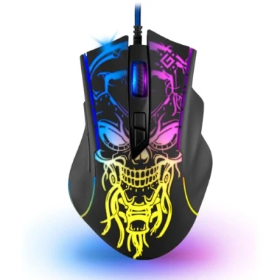 Imagen de Defender Bulletstorm GM 928 Ratón ergonómico para videojuegos con cable, sensor óptico, 7 botones, 4 ajustes de ppp, retroiluminación multicolor, carcasa suave al tacto, color negro