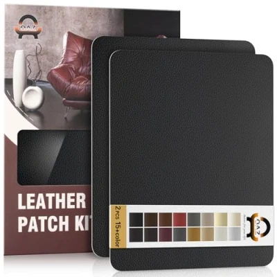 Imagen de Kit de Reparación Cuero para Muebles, Parche Autoadhesivo 28 x 21 cm, Adhesivo Tapizar Asientos Automóviles, Sofás, Barcos, Sofás Sillas Negro