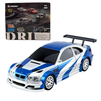 Imagen de SHOYDID RC Mini modelo de coche eléctrico carreras con kit luces, escala 1/43, 2.4 G, proporcional completo (versión RTR / negro y blanco) (azul blanco giroscopio))