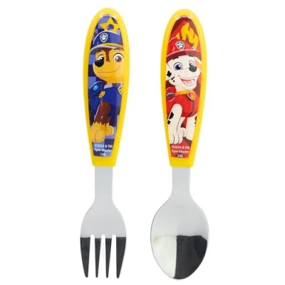 Imagen de Set de 2 cubiertos infantiles acero inoxidable compuesto tenedor y cuchara La Patrulla Canina