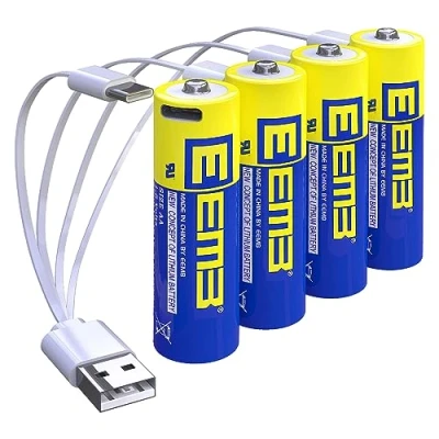 Imagen de EEMB Baterías AA 4 Paquetes de Batería Recargables Litio USB Tipo C Cable Carga Repuesto 1.5V 2600mWh para Blink Linterna Cámara