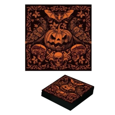 Imagen de Fiestas GUIRCA 20 Servilletas de Calabaza Gótica Desechables (16x16 cm) Decoración Mesa para Halloween Terroríficas Ideal Eventos Terror Naranja, Negro
