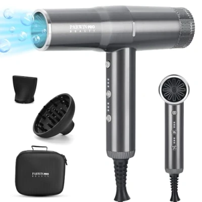 Imagen de Secador De Pelo Profesional, PARWIN PRO BEAUTY Ionico Con 110,000 Rpm Motores Sin Escobillas Bajo Ruido Secado Rápido Función Limpieza Memoria（gris）