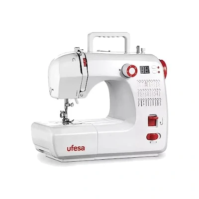 Imagen de Ufesa SW3003 Performance Máquina de Coser con 30 Puntadas, Pantalla LCD, 2 Velocidades, Luz Costura, Pedal/Interruptor Manual, 12V Potencia, Plástico, Blanco y Rojo