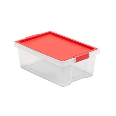 Imagen de Tatay Caja de Almacenamiento con Tapa, Capacidad 7 l, Asas, Tapa Polipropileno Reciclado, Transparente, Libre BPA, Rojo. Medidas 25 x 36 13 cm