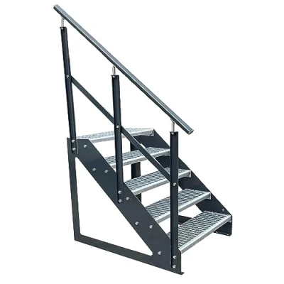 Imagen de Escaleras de zanca acero 5 Escalones Independiente Totalmente galvanizada y Antracita Laterales con recubrimiento polvo barandilla A la izquierda Medidas (L x A) 101cm 80cm 95cm