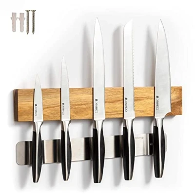 Imagen de Coninx Barra Magnética para Cuchillos 40cm Imán de Cocina en Madera Soporte magnético y colgante con gran capacidad carga