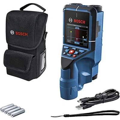 Imagen de Bosch Professional Detector D tect 200 C (detección de cables con y sin tensión, tuberías metal plástico, pernos madera cavidades, cable USB C™, 4 pilas AA, bolsa protectora)