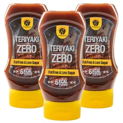 Imagen de Salsa Rabeko Zero Teriyaki, 3 x 350 ml sin azúcar y baja en grasas productos saludables, bajos carbohidratos calorías para ensaladas, patatas fritas, hamburguesas, parrilladas