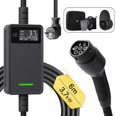 Imagen de dé Cargador Coche Electrico 3,68kW [6m, 6/8/10/13/16A] Vehiculo Portátil con Pantalla Digital Controlable para Model Y/3, GLC, A250, GLA, Q3 y Otros EV/PHEV