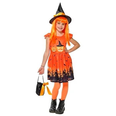 Imagen de Rubies Disfraz Bruja Calabruja para niñas, Vestido impreso, sombrero y bolso, Oficial Halloween, Carnaval, Cumpleaños Fiestas