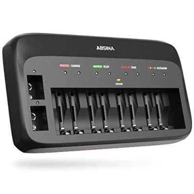 Imagen de ABSINA X10 Cargador Pilas AA AAA &amp; 9V Recargables 10 Slots 9V, de AA, AAA,