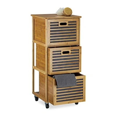 Imagen de Relaxdays Cómoda con 3 cajones para el Cuarto de baño Hecho bambú Medidas 92 x 41 cm Espacio Almacenamiento transportable, Color Natural