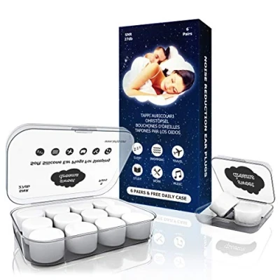 Imagen de Sweet Dreams 6 Pares Tapones Oidos Dormir Ear Plugs Ruido Anti Ronquidos En Silicona Protección Auditiva 27db Con Estuche De Viaje Gratis Apnea Sueño Protector Musica