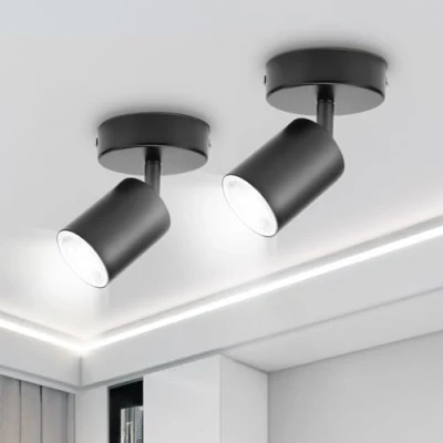 Imagen de TaFiCo Foco de Pared GU10 para Interior 2 Piezas Focos el techo Negro Ajustables y Giratorios Lámpara dormitorio Retro Max. 50W, Sin Bombilla