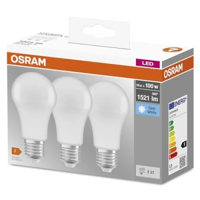 Imagen de Osram Lámpara LED Base Classic A, en forma de bombilla con casquillo E27, no regulable, reemplaza 100 vatios, mate, blanco frío 4000 Kelvin, paquete 3