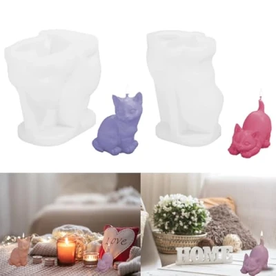 Imagen de molde de silicona para fundir velas, forma gato, vela, 3D, gatito, jabón, resina epoxi, animales,