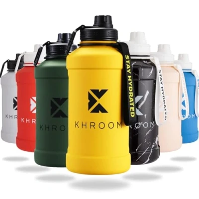 Imagen de Khroom Botella de agua acero inoxidable 1,3L Apta para bebidas con gas, irrompible, ideal deportes, gimnasio y ocio deportiva 1 litros Water Jug Gym Amarilla