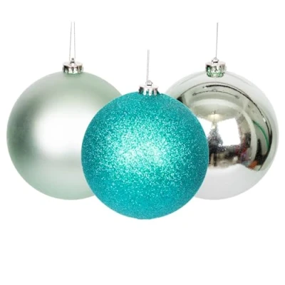 Imagen de 3 Bolas de Navidad irrompibles Color Turquesa, decoración árbol Navidad, Adornos Decoraciones Colgantes Vacaciones, Brillante, Mate, Purpurina