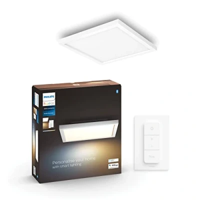 Imagen de Philips Hue Panel Led Inteligente Aurelle, 19W 1940 lúmens, Luz Blanca de Cálida a Fría, Compatible con Alexa y Google Home, 30x30cm, Blanco