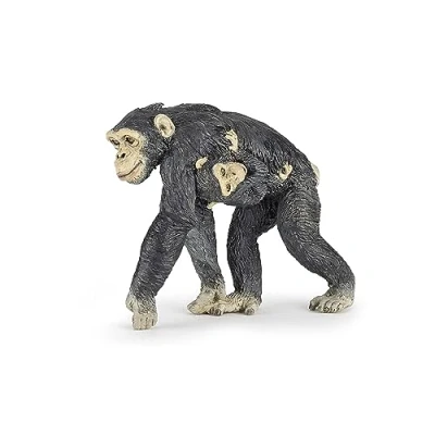 Imagen de Papo Figura chimpance con cria 7X3X6CM, Multicolor (50194) Animal, Color Negro, Beige