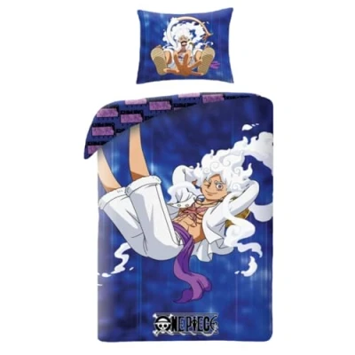 Imagen de Halantex Juego de cama One Piece Monkey D. Luffy GEAR5 funda nórdica 140 x 200 cm con almohada 70 90 100% algodón Oeko Tex Azul