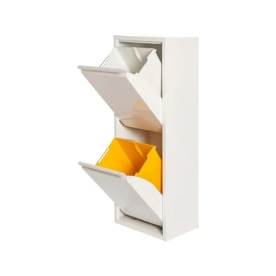 Imagen de WELL HOME MOBILIARIO &amp; DECORACIÓN Cubo de basura y reciclaje Metálico 2 compartimentos, 2x17L (34L) Blanco mate