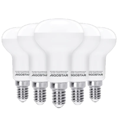 Imagen de Aigostar Pack de 5 Bombilla LED E14 7W R50,luz blanca 6500K, 610 lúmenes, Ángulo 170, No regulable,Boxed