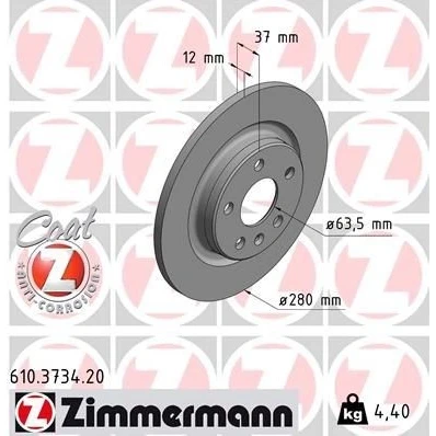 Imagen de ZIMMERMANN 610.3734.20 Disco de freno 280 12 6/5 5 108 macizo revestido VOLVO: XC40