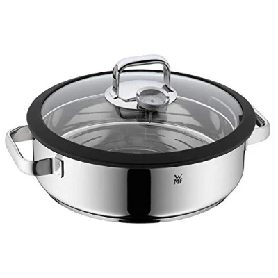 Imagen de WMF Vitalis Fuente Redondo de Cocción al Vapor 28 cm Diámetro, Tapa Cristal con Borde Silicona, Termómetro, Acero Inoxidable Cromargan Pulido, Apto para Inducción y Lavavajillas, 5 L
