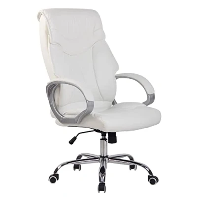 Imagen de CLP Silla De Oficina Torro Tapizado En Cuero Sintético I Ordenador Regulable Altura Escritorio con Ruedas, Color:Blanco