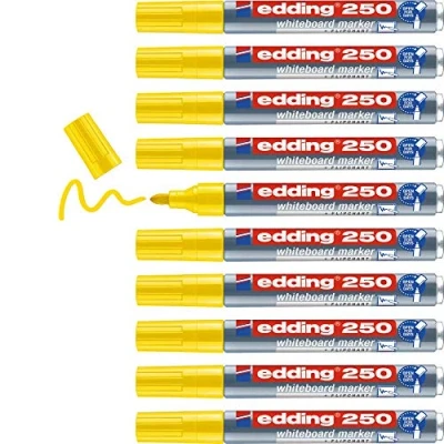 Imagen de edding 250 marcador para pizarras blancas amarillo 10 rotuladores punta redonda 1,5 3 mm rotulador pizarra blanca, borrado en seco flipchart, tablón de notas