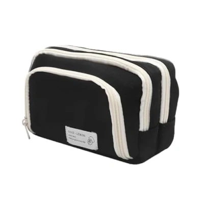 Imagen de Guyode Estuche Escolar 3 Compartimentos Grande Capacidad Rotuladores Multifuncional Cierre de Cremallera Múltiples Bolsillos Pencil Case, Organizador Material y Papeleria (Negro)