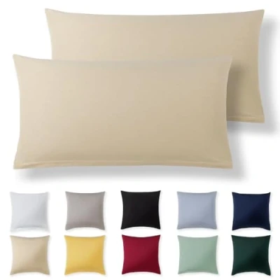 Imagen de Alreya Juego de 2 Fundas Almohada 100% Algodón Jersey 40 x 70 cm Beige Funda Cojín para Cama 40x70 Cojínes sofá hipoalergénica