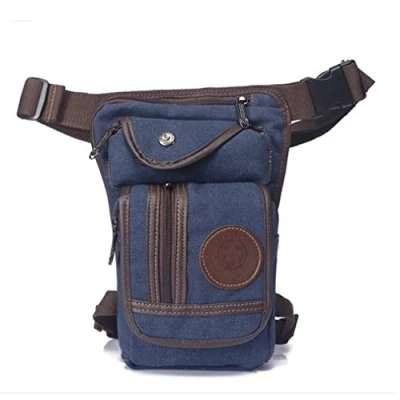 Imagen de Xieben Lienzo Gota Bolsa de Pata para Hombres Mujeres Cinturón Cintura Táctico Militar Motocicleta Montar Ciclismo Viajes al Aire Libre Deportes Bum Fanny Pack Azul