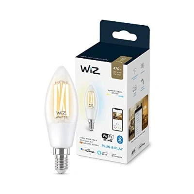 Imagen de WiZ Bombilla inteligente Filamento LED Wi Fi, 4,9w(Eq. 40w) E14 tipo vela, Luz Blanca Cálida a Fría Regulable, con tecnología SpaceSense y compatible Alexa Google Home