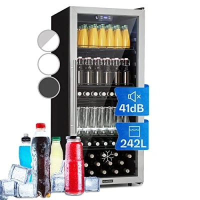 Imagen de Klarstein Nevera Pequeña Puerta Cristal Habitaciones, Portatil Electrica, Mini para Bebidas, Frigorificos Pequeños 242L, Frigorifico con Estantes, Neveras Pequeñas