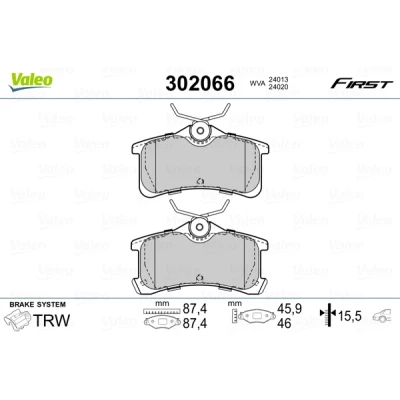 Imagen de VALEO 302066 Juego de pastillas freno FIRST Eje trasero excl. contacto avisador desgaste Chapa antichirridos TOYOTA: Corolla VIII Compact