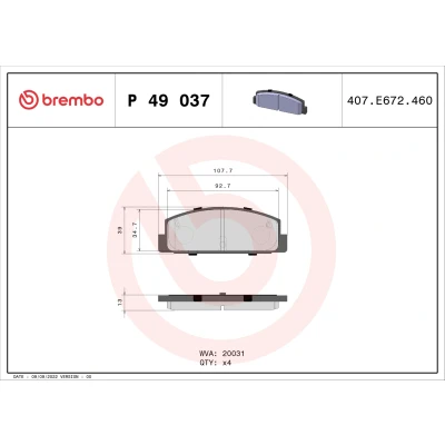 Imagen de BREMBO P 49 037 Juego de pastillas freno excl. contacto avisador desgaste sin accesorios MAZDA: 323 F 6, FAMILIA 626 V Berlina